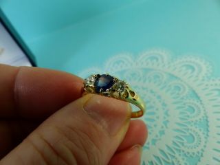 Antique Victorian 18ct Gold Sapphire and Diamond Three Stone Ring 1887 Size Q 4