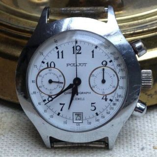 Vintage Poljot Chronograph 3133 23 Jewels White Dial 1 Mchz Made In Russia