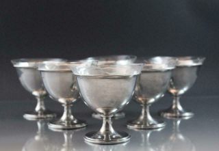 Antique Set of 6 Sterling Silver Sorbet Cups w/ Glass Inserts & Fitted Case 2