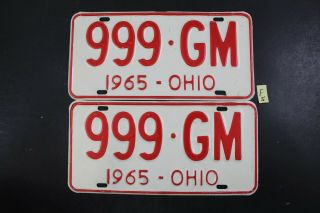 Vintage 1965 Ohio License Plate 999 - Gm Pair (f5