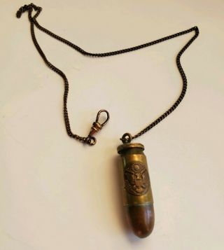 Vtg.  Wwii Trench Art Bullet Shell Watch Fob Colt.  45 With Eagle Coat Button