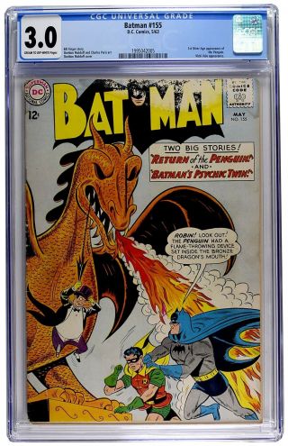 Batman 155 Cgc 3.  0 Vintage Dc Comic Detective Key 1st Silver Age Penguin