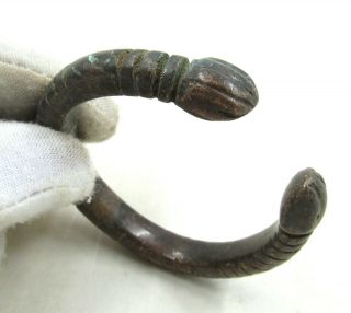 Authentic Medieval Viking Bronze Bracelet W/ Snake Heads - Wearable - J247