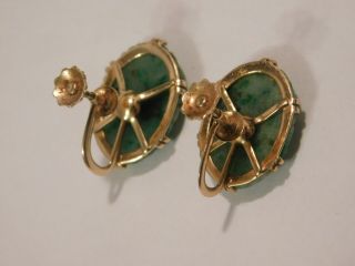 Lovely Vintage Ornately Carved Jade 14k Bracelet (12.  3g) & 10k Earrings (6.  4g) 12