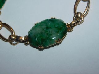 Lovely Vintage Ornately Carved Jade 14k Bracelet (12.  3g) & 10k Earrings (6.  4g) 3