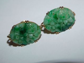 Lovely Vintage Ornately Carved Jade 14k Bracelet (12.  3g) & 10k Earrings (6.  4g) 4