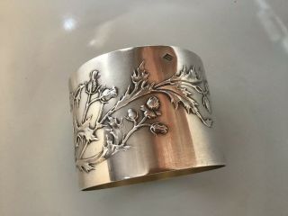 French Sterling Silver Thistle Art Nouveau Floral Round Napkin Ring Boulenger