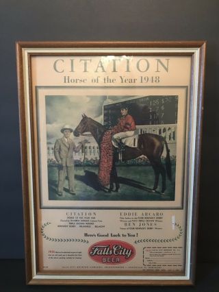 Vintage Falls City Beer 1948 Citation Horse Of The Year Advertising