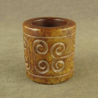With Carved Old Chinese Antique Jade Hook Cloud Patterns Finger Ring