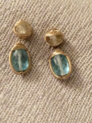 Vintage Judy Geib Earrings Blue Tourmaline Citrine Wrapped In Gold Wire Barneys 2