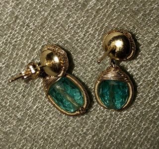 Vintage Judy Geib Earrings Blue Tourmaline Citrine Wrapped In Gold Wire Barneys 3