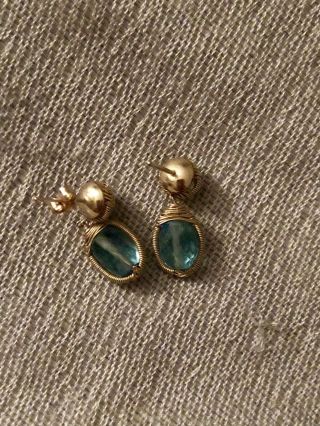 Vintage Judy Geib Earrings Blue Tourmaline Citrine Wrapped In Gold Wire Barneys 5