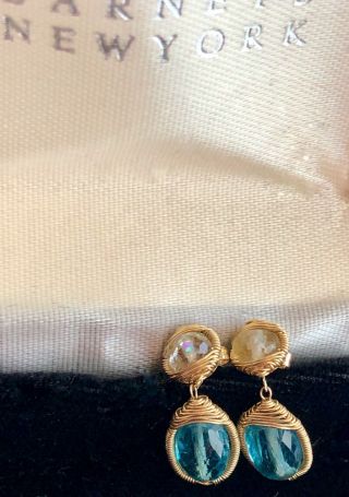 Vintage Judy Geib Earrings Blue Tourmaline Citrine Wrapped In Gold Wire Barneys 7