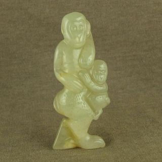 With Carved Old Chinese Antique Jade 2 Monkey Figurine