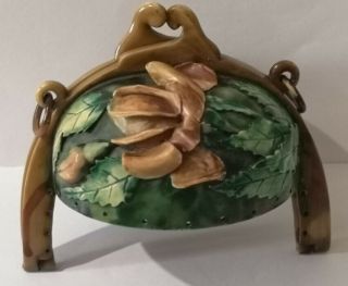 FAB RARE VINTAGE ART NOUVEAU 20s CELLULOID PURSE / FRAME RAISED ROSES 2