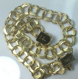 Heavy 14k Yellow Gold Triple Links Charm Bracelet Starter.  8 ".  8.  4gm.