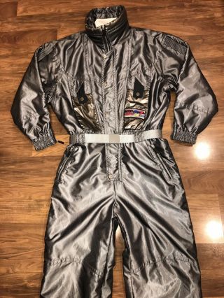 Vtg 80s 90s Iridescent Head Solar Mens Xl One Piece Ski Suit Snow Bib Snowsuit