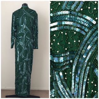 Art Deco Pearl Beaded Sequin Dress By Judith Anne Creations Size M