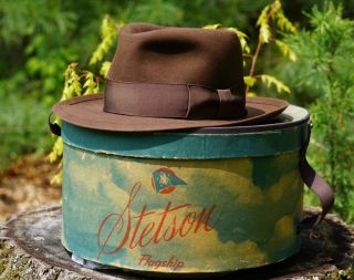Stetson Flagship Royal Deluxe “gold Medal” Antique Vintage Fedora Hat 7 - 1/8 1950