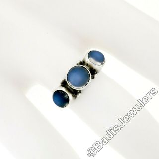 Vintage Georg Jensen 3 Sterling Silver Cabochon Moonstone Three Stone Band Ring 3