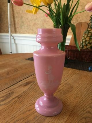 Antique Pink Opaline Milk Glass Vase Mary Gregory Style 2