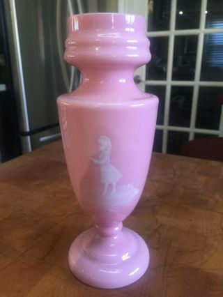 Antique Pink Opaline Milk Glass Vase Mary Gregory Style 3