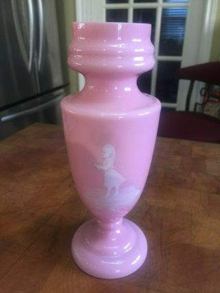 Antique Pink Opaline Milk Glass Vase Mary Gregory Style 4