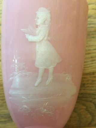 Antique Pink Opaline Milk Glass Vase Mary Gregory Style 8