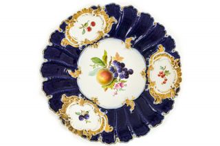 Antique Meissen Porcelain Cabinet Plate / Bowl - Fruit - Gold Gilt - Cobalt Blue