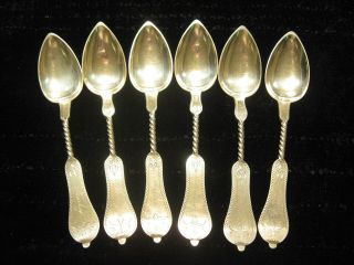 Set Of 6 Duhme Coin Silver 1839 Engraved Twist Handle 6 " Teaspoons Bright Cut
