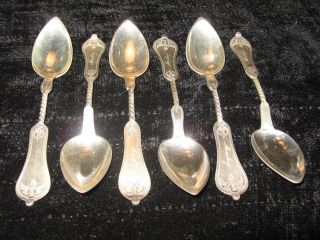 Set of 6 DUHME Coin Silver 1839 Engraved Twist Handle 6 