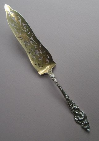 Reed & Barton Les Six Fleurs Sterling Silver Jelly Cake Server - Gold Wash & Mono