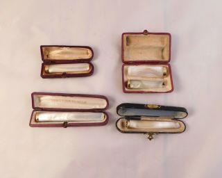 French Antique White Mop Cigarette And Cigar Holders 18k Gold Rims
