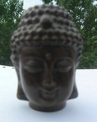Chinese Hand Carved wooden Tibetan Buddhism Sakyamuni Buddha head Statue 2