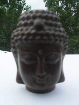 Chinese Hand Carved wooden Tibetan Buddhism Sakyamuni Buddha head Statue 3