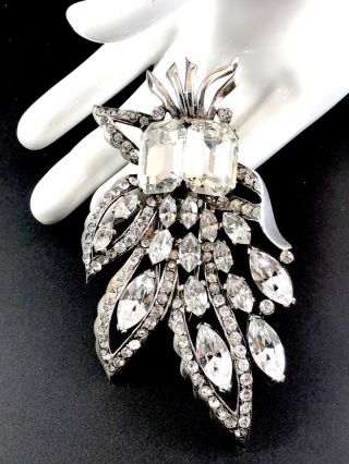 Eisenberg Sterling Crystal Rhinestone Floral Art Deco Brooch Dress Clip