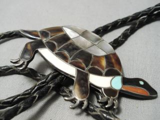 One Of Most Unique Vintage Navajo Zuni Turquoise Turtle Sterling Silver Bolo Tie