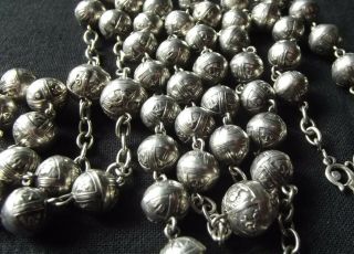 Sublim Antique French Silver Sterling Rosary W/decors Beads (victorian Necklace)