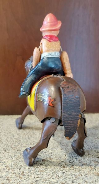 Occupied Japan Tin and Celluloid Cowboy on Horse Wind - up Toy 3