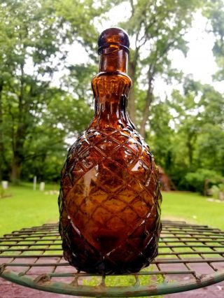 Antique Pineapple Bitters Bottle W&co.  ? Smooth Base Amber Glass Blob Rare Find