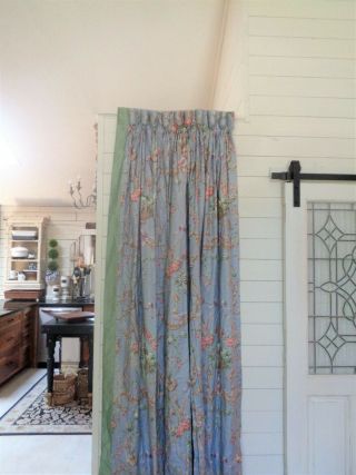 6 Rare Vintage Custom Made Panels Drapes Curtains Brunschwig & Fils? Fabric Fab