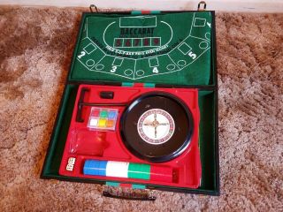 Vintage Casino Gambling Portable Briefcase Game Set,  Roulette,  Baccarat,  More