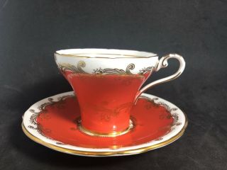 Aynsley Tea Cup And Saucer Set Orange,  White And Gold Euc Vintage 1i