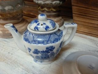 Vintage Occupied Japan Blue Willow Doll Tea Set Transfer Ware Dishes Teapot