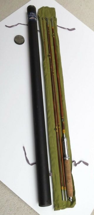 Vintage J C Higgins Split Bamboo Fishing Rod 4 - Piece 9 Ft With 2 Tips
