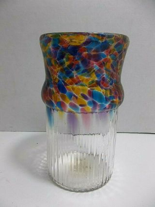 Vintage Studio Art Glass Vase Multi Color Mosaic Wimberly Glass