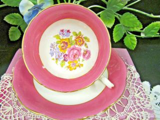 Foley Pink Tea Cup And Saucer With Roses Floral Bouquet Teacup Pattern