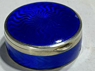 Antique Sterling Silver Austrian Blue Guilloche Enamel Round Pill/trinket Box