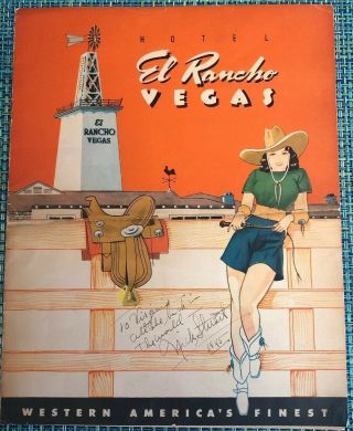 Vintage 1943 Hotel El Rancho Las Vegas Restaurant Menu Signed By Nick Stuart