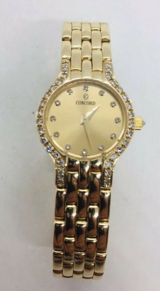 Concord Vintage Solid 14k Yellow Gold & Diamond Ladies Quartz Bracelet Watch